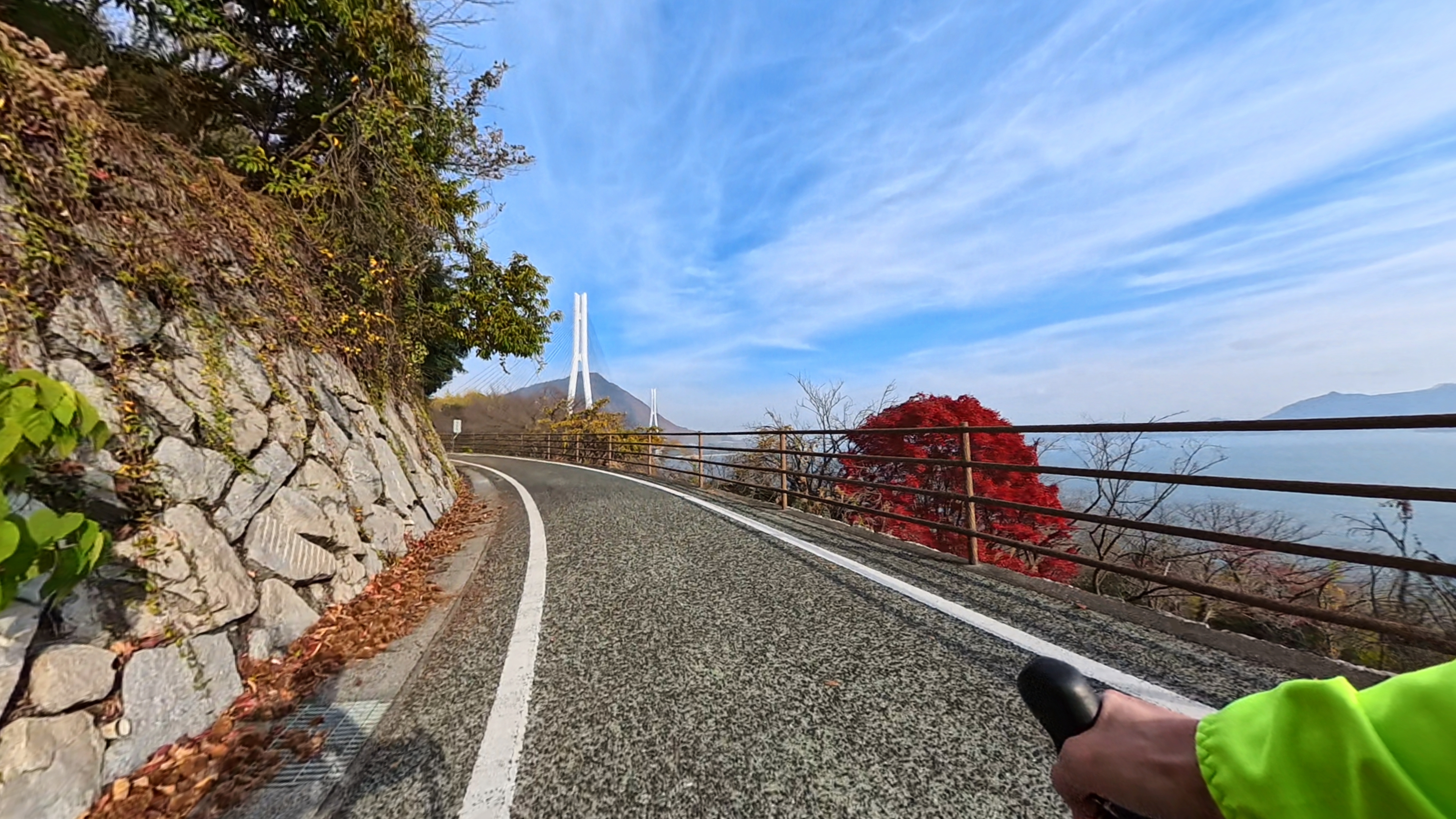 View along the Shimanami Kaido bike route from a 360° ride video